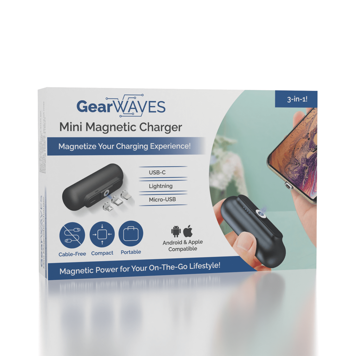 GearWaves: Mini Magnetic 3-in-1 Portable Device Charger Power Bank Simple GearWaves