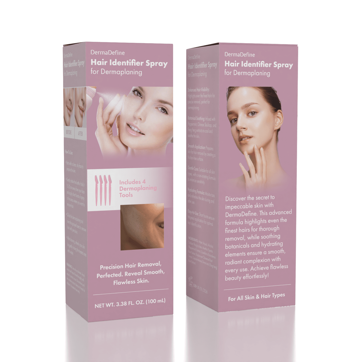 DermaDefine: Hair Identifier Spray With Dermaplaning Tools Simple DermaDefine