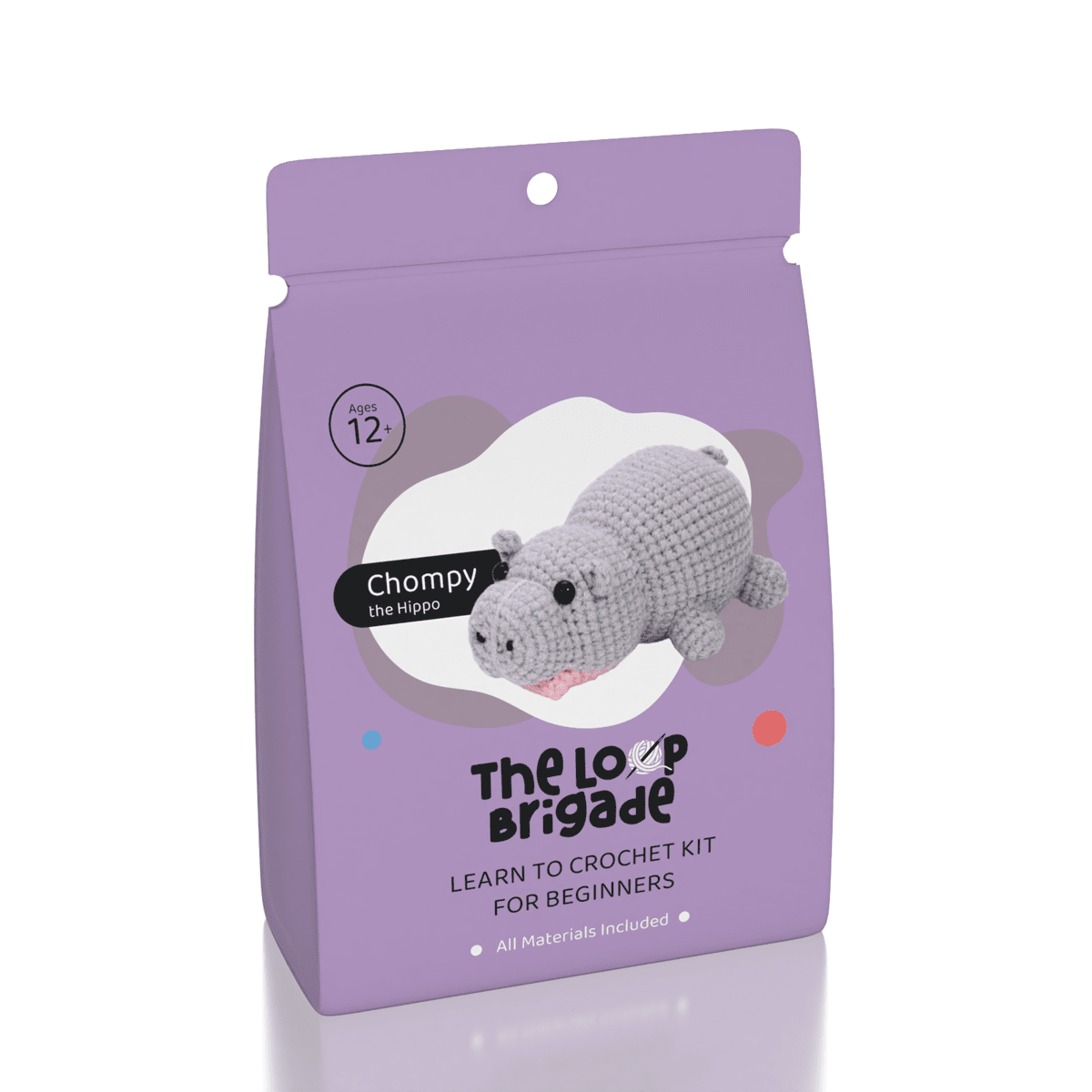 The LOOP Brigade: DIY Mini Crochet Plush Toy Complete Kit For Beginners - Chompy the Hippo Simple Exclusive