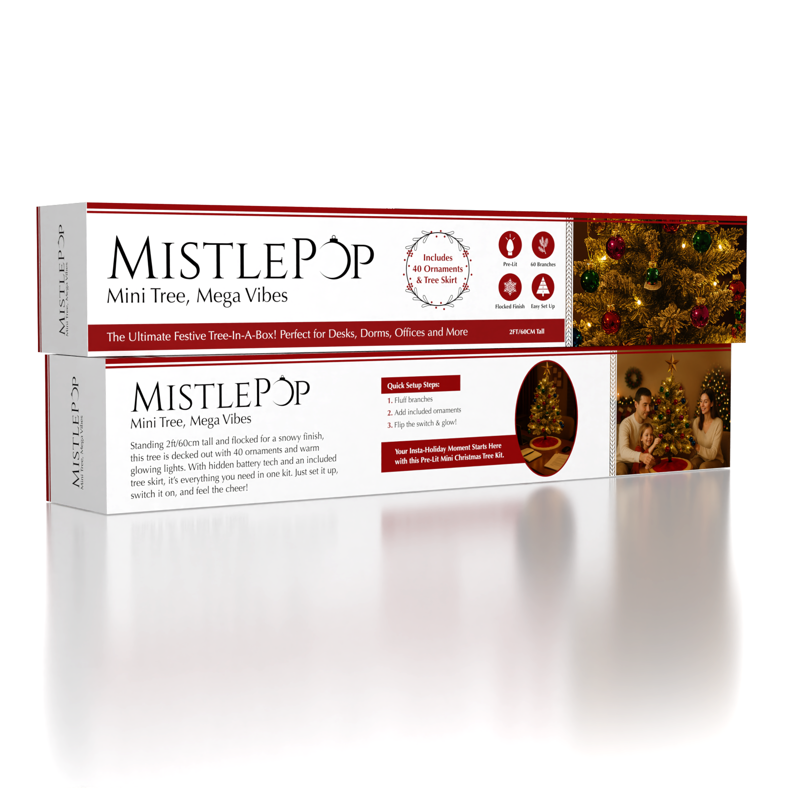 MistlePop 2ft Pre-Lit Mini Christmas Tree Kit (Includes Ornaments) Simple Exclusive