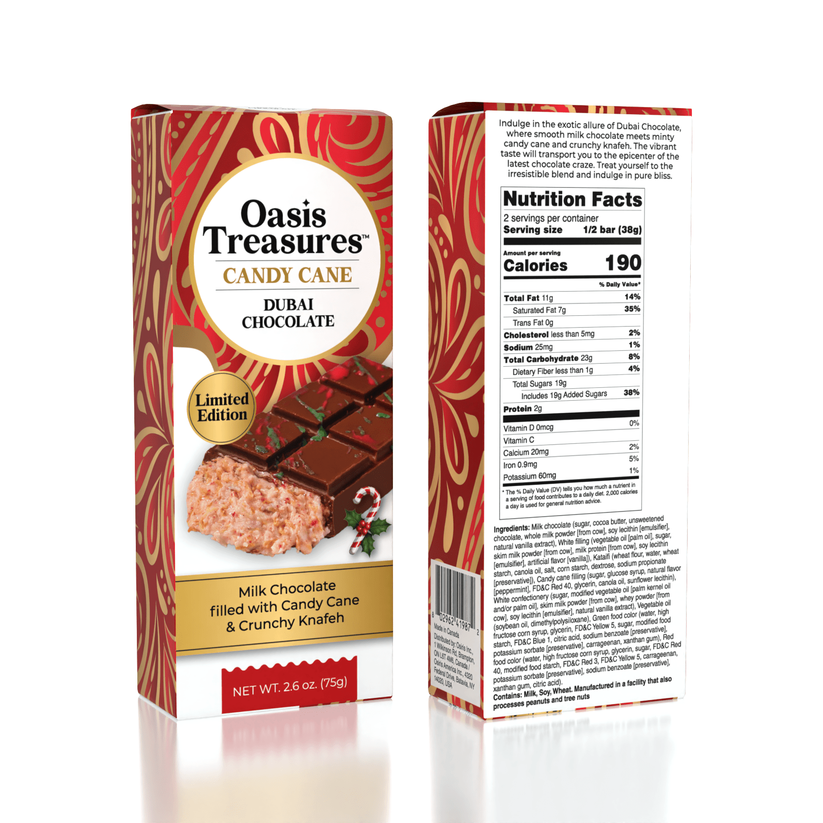 Dubai Chocolate Bar Limited Edition Candy Cane by Oasis Treasures (75g) Simple Oasis Treasures