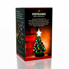 Festiluma Light-Up Tabletop 8" Ceramic Christmas Tree Décor