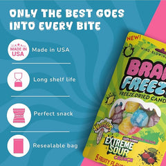 Brain Freeze x Warheads: Extreme Sour Crunch Freeze Dried Candy (3.2oz) Mixed Fruit Flavor