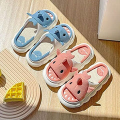 Shark Shhhandals Slippers | Unisex Linen Waffle Knit Plush Animal Slides | Multiple Sizes Simple Showcase
