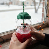Teddy Bear Shaped 20oz Glass Tumbler w/ Hat Top & Straws (Includes 2 Colors) Simple Exclusive