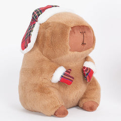 Capybara 9" Kawaii Matching Plaid Hat & Mittens Plush Toy (1pc)