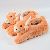 Fluffy Highland Cow Slippers Unisex Plush Rubber Sole Shoe (1 Pair) One-Size-Fits-Most
