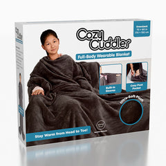 Cozy Cuddler Full-Body Wearable Blanket w/ Foot Pockets (1pc) Black or Grey