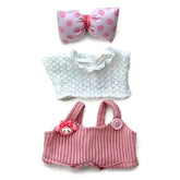 Outfit: Pink Corduroy Overalls & Lace Top w/ Matching Hair Bow for Dolls - Petite Threads Simple Exclusive