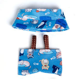 Outfit: Blue Cat Print Overalls & Hat for Dolls - Petite Threads Simple Exclusive