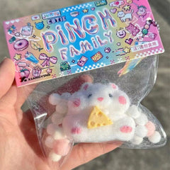 Pinch Family Taba Super Squishy Fidget Toys (1pc) Multiple Styles Simple Showcase Furry White Hamster
