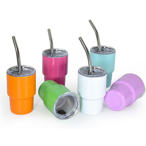 HydriEase Mini 3oz Vacuum Insulated Tumbler Shot Glass Cups With Straws (4pk)