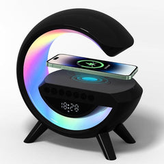 Sonic Vibes: 3-in-1 Bluetooth Speaker w/ Charger & Digital Clock Black Simple Showcase 