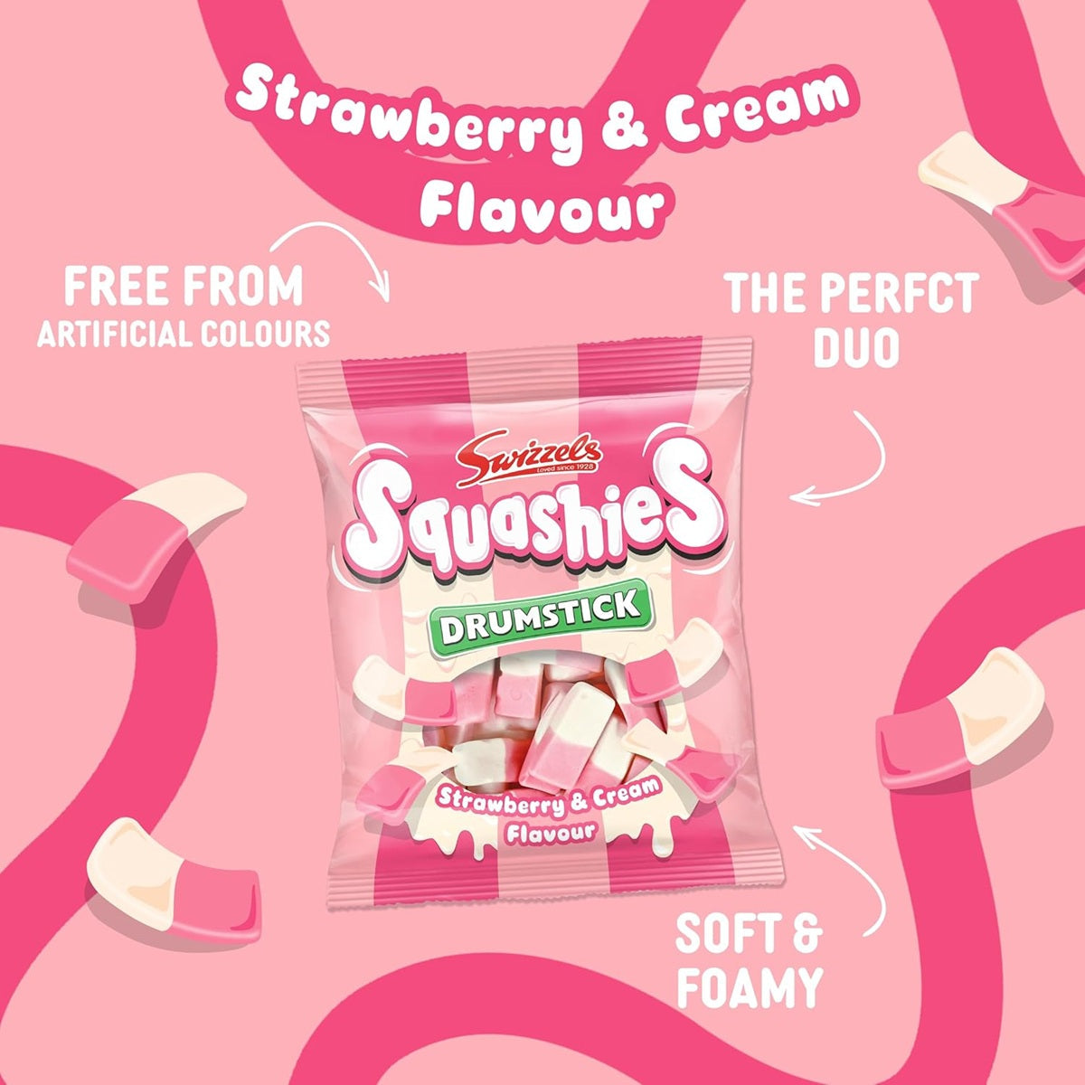 Swizzels Squashies Strawberry and Cream - 120g Imported From England