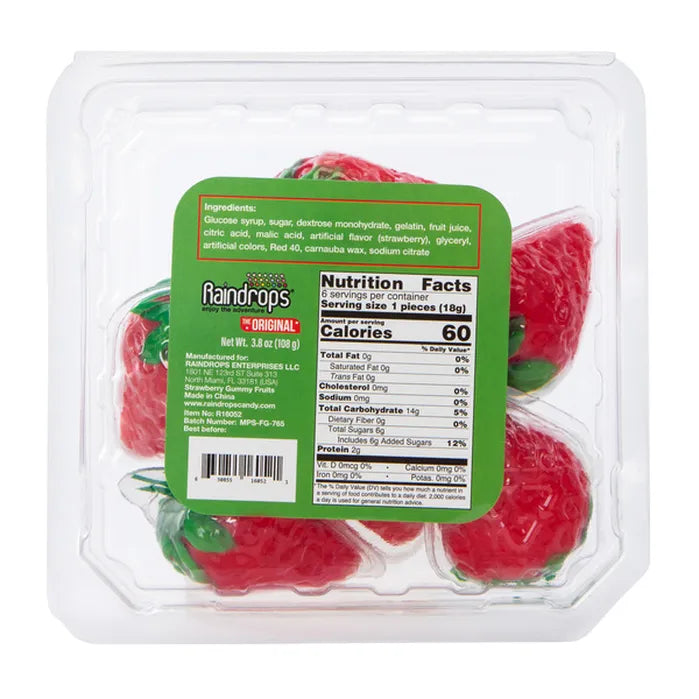 Raindrops Gummy: Liquid Filled Strawberries Gummy - 3.8oz