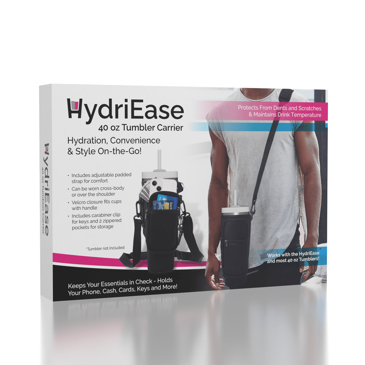 HydriEase Carry Bag Holder w/ Strap & Pockets for 40oz Tumbler Cup Simple Exclusive 