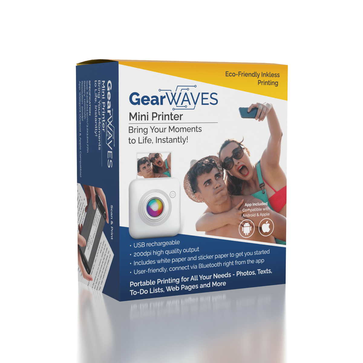 GearWaves: Mini Portable Inkless Thermal Printer For Phone Photos Simple GearWaves 