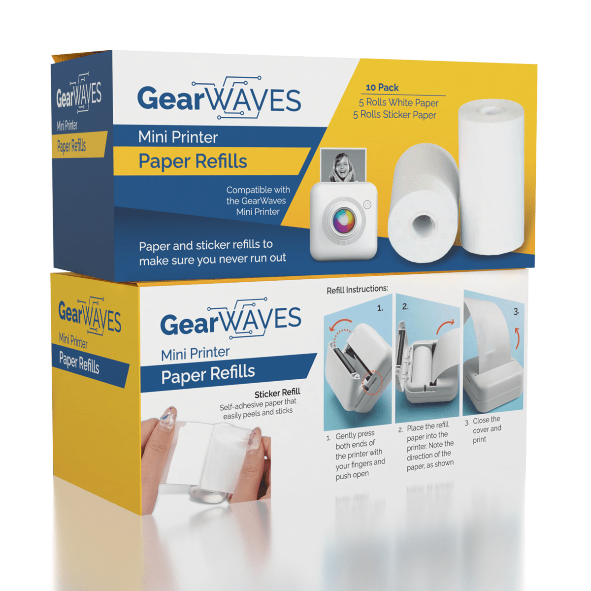 GearWaves: Mini Printer Paper Refills 10PK Simple GearWaves 