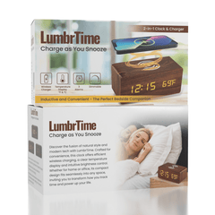 LumbrTime Wood Finish LED Clock With Wireless Induction Phone Charger Simple Exclusive 