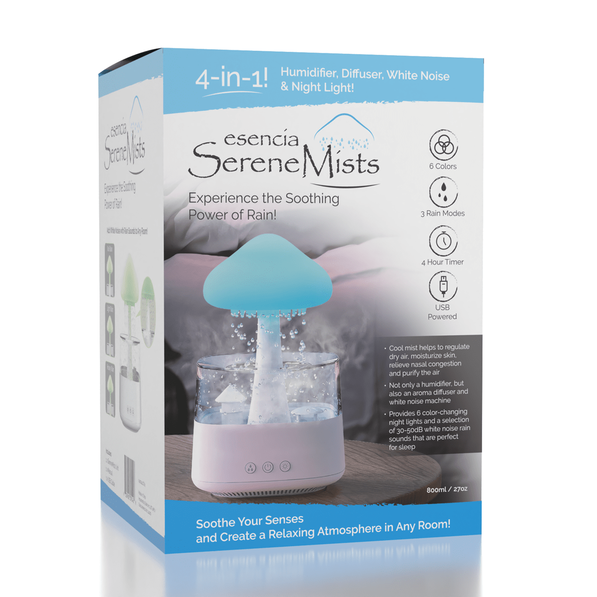Esencia SereneMists: (800mL) 4-in-1 Rain Cloud Humidifier Simple Esencia 