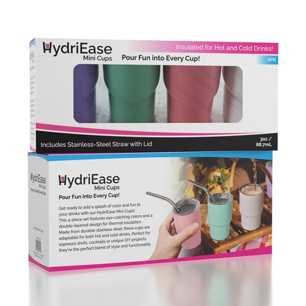 HydriEase Mini 3oz Vacuum Insulated Tumbler Shot Glass Cups With Straws (4pk) Preorder Showcase 