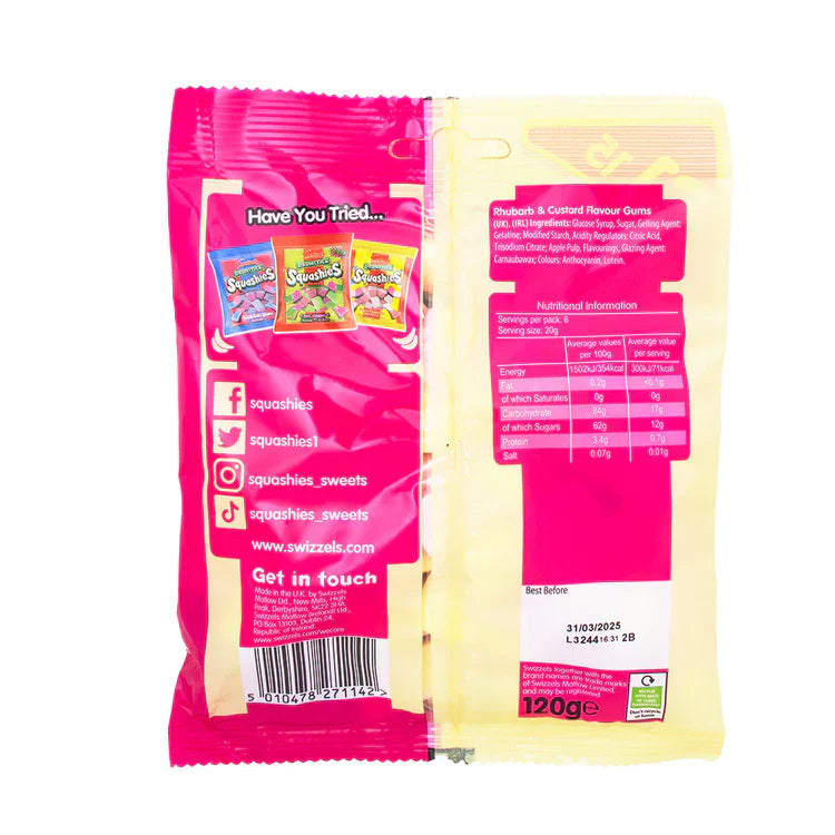 Swizzels Drumstick Squashies Rhubarb & Custard - 120g Imported From England
