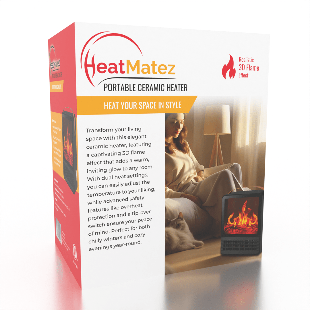 HeatMatez Portable Ceramic Heater With Real Flame! Simple Exclusive 
