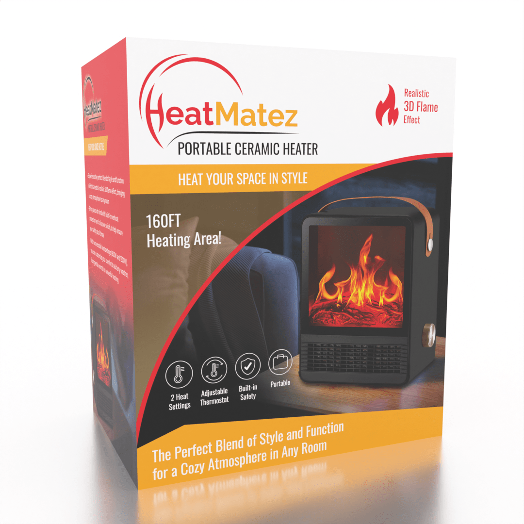 HeatMatez Portable Ceramic Heater With Real Flame! Simple Exclusive 