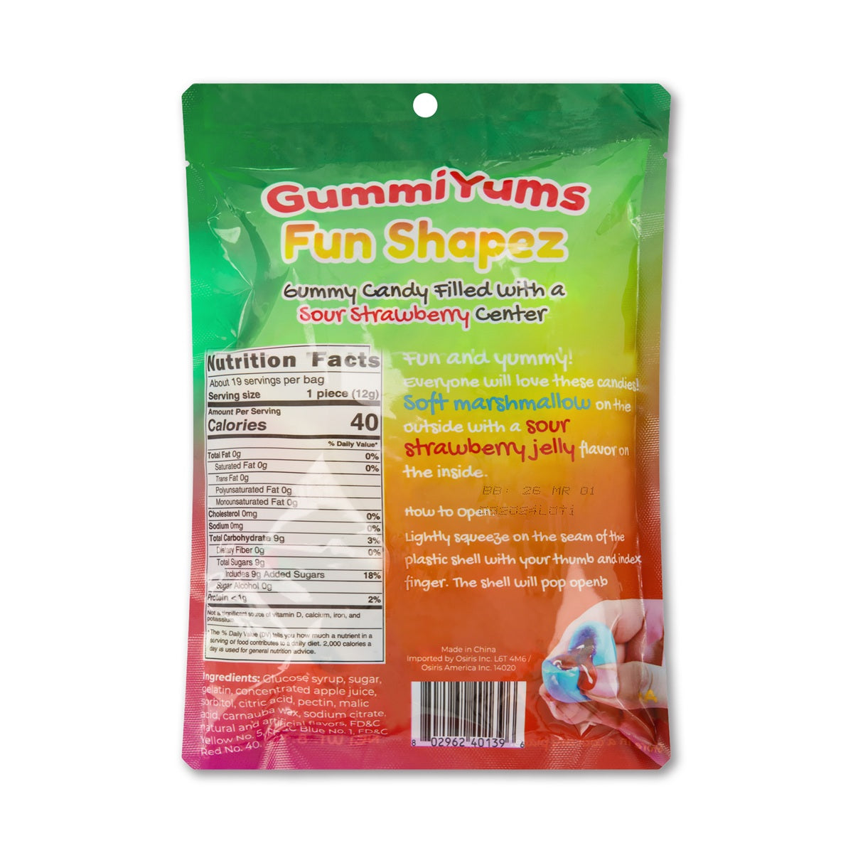 GummiYums: Fun Shapez! (8.1oz) Assorted Gummy Candy Filled with a Sour Strawberry Center