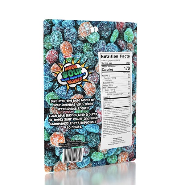 GushYums Mega Sour Blue Raspberry Blasts Gushing Gummy Candy (4oz) Simple GummiYums 