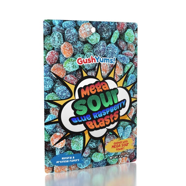 GushYums Mega Sour Blue Raspberry Blasts Gushing Gummy Candy (4oz) Simple GummiYums 