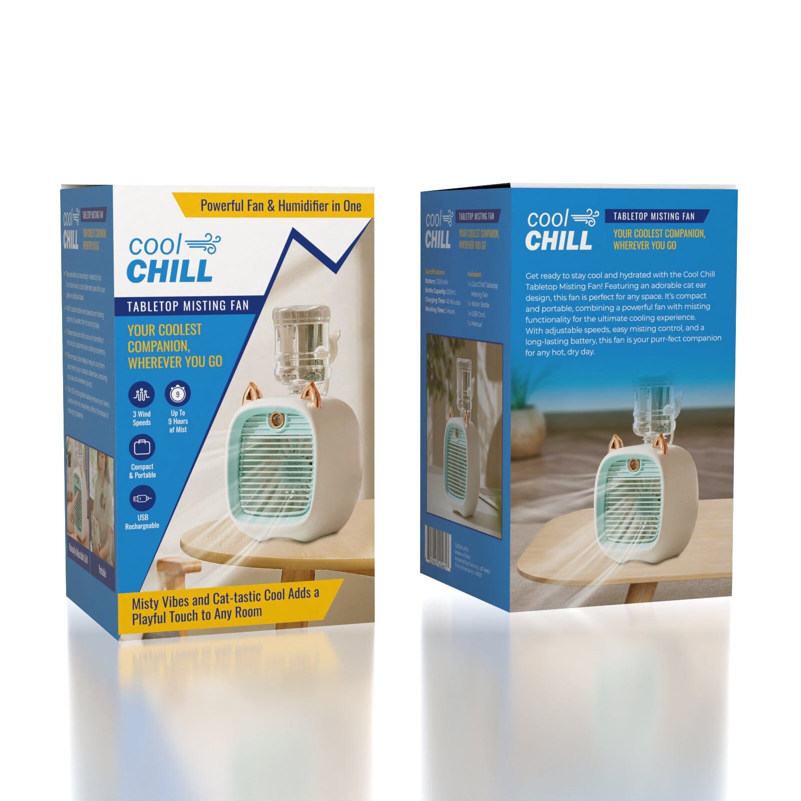 Cool Chill Cat Ear Tabletop Misting Fan Green Simple Cool Chill 