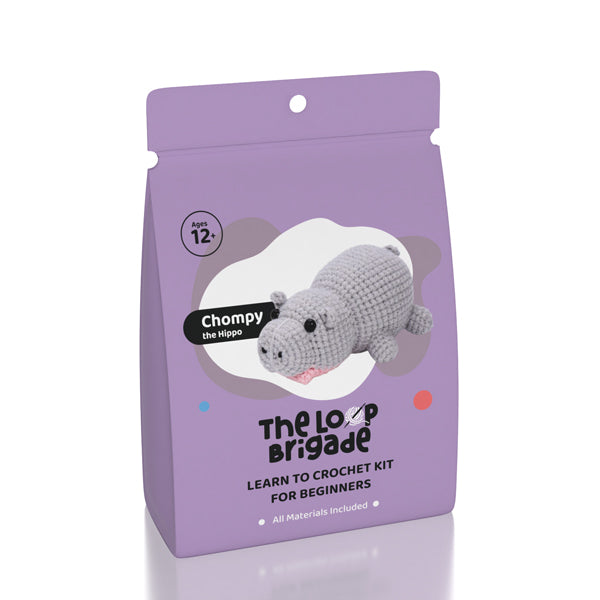 The LOOP Brigade: DIY Mini Crochet Plush Toy Complete Kit For Beginners - Chompy the Hippo