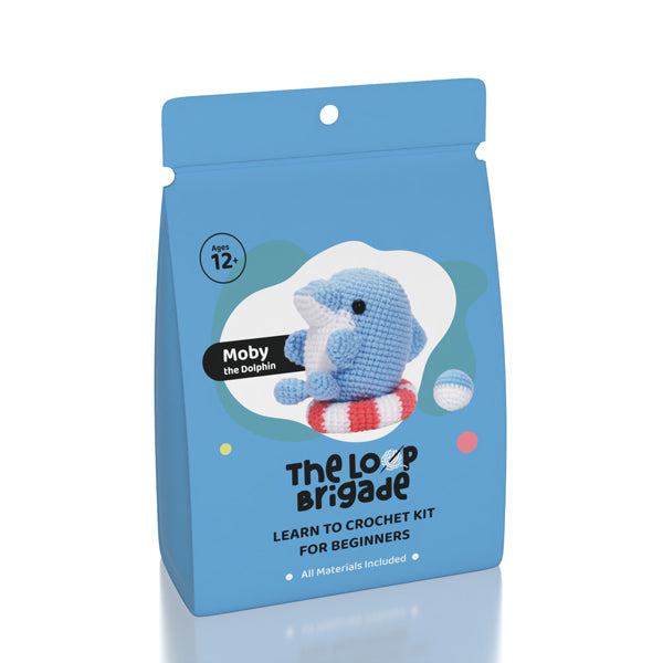 The LOOP Brigade: DIY Mini Crochet Plush Toy Complete Kit For Beginners - Moby the Dolphin