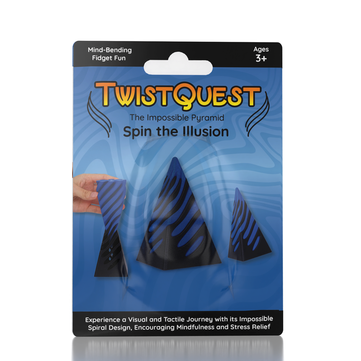 Twist Quest: 3D Printed Fidget Spiral Cone Toy (Blue & Black)