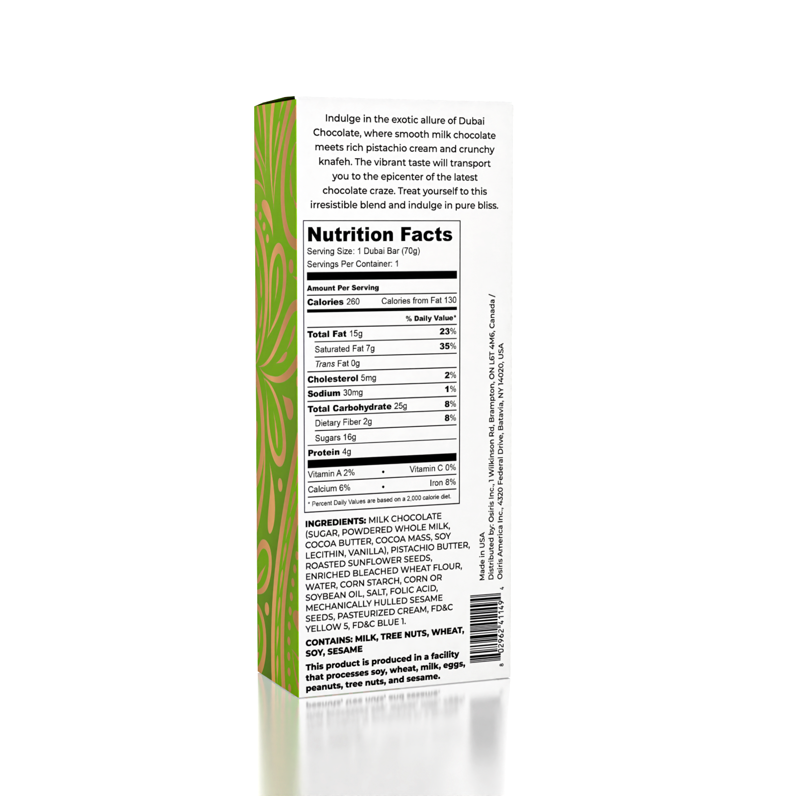 Pistachio Dubai Chocolate Bar by Oasis Treasures (75g) Ships Sept