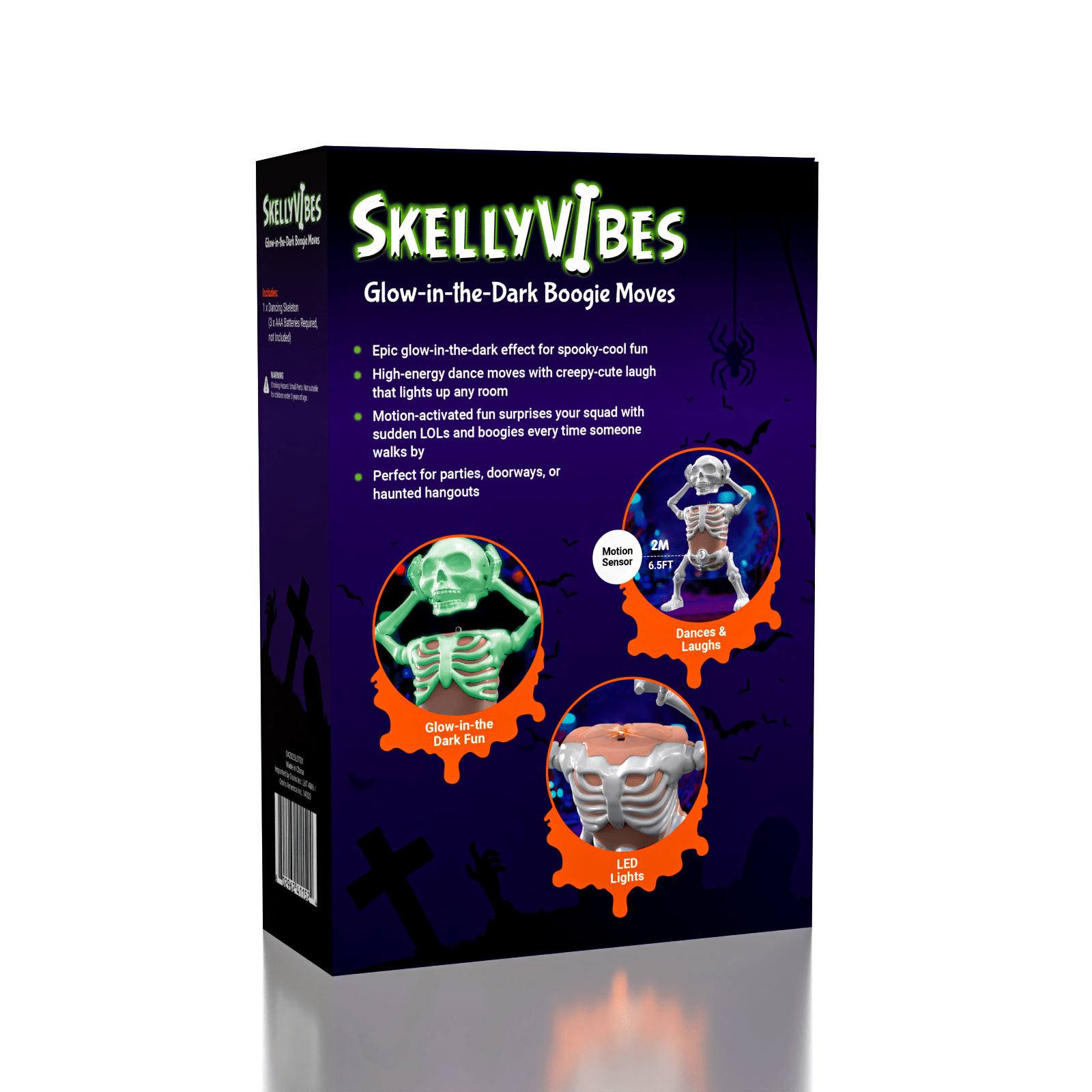 SkellyVibes Glow-In-The-Dark Dancing Skeleton - Lights Up & Laughs! Simple Exclusive 