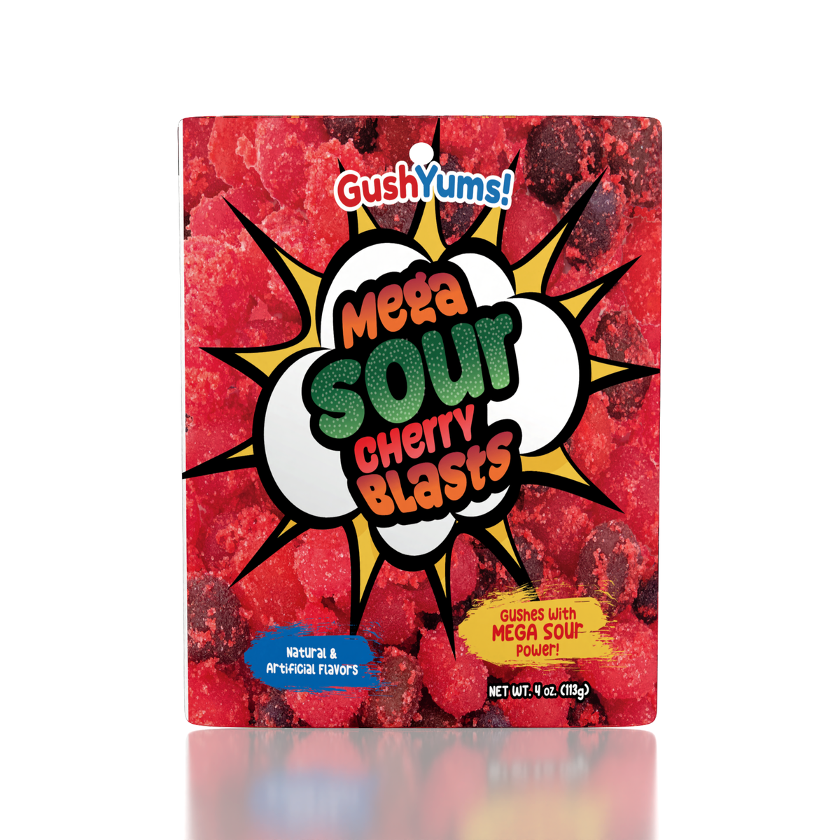 GushYums Mega Sour Cherry Blasts Gushing Gummy Candy (4oz)