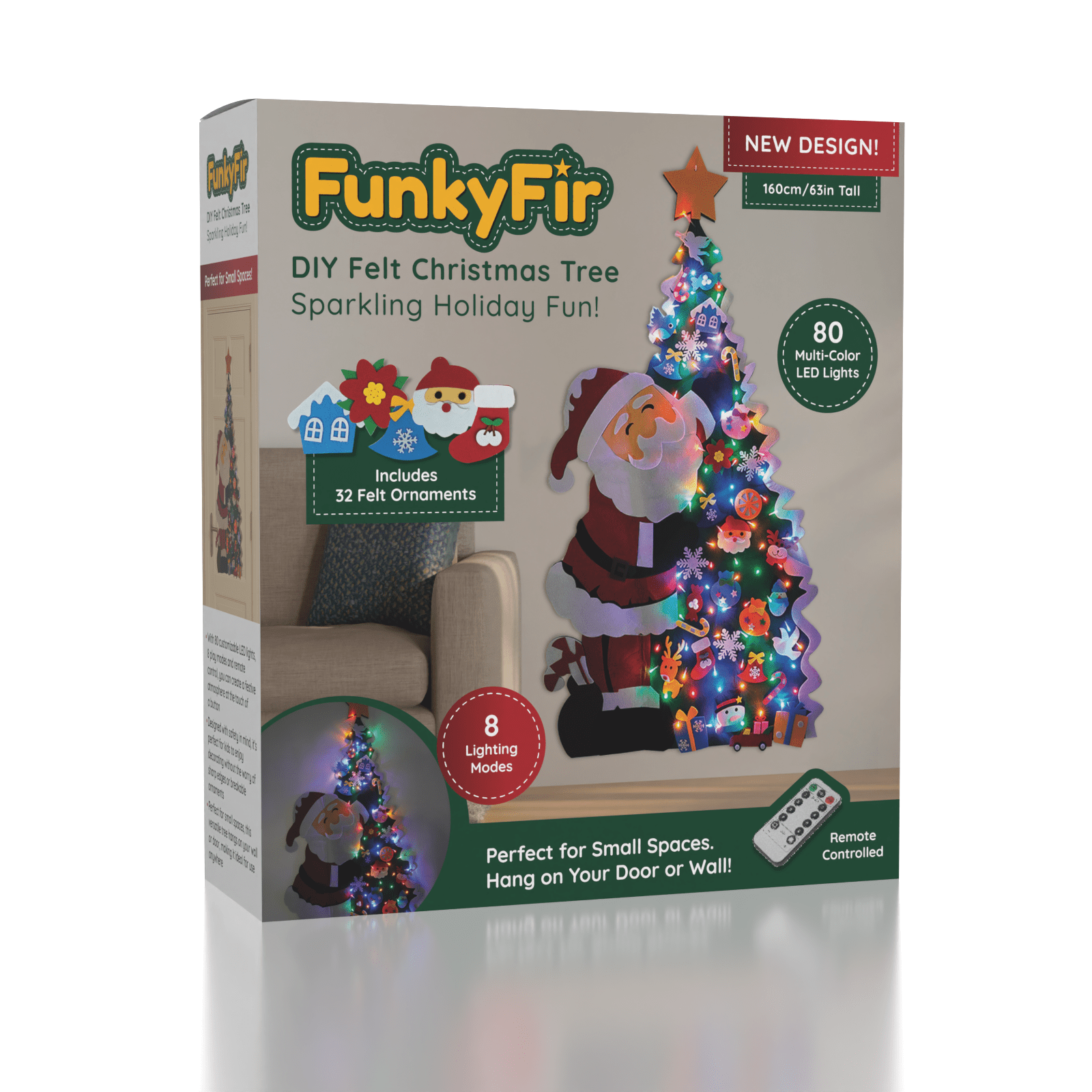 FunkyFir DIY 63" Felt Christmas Tree Wall Hanging w/ LED Lights & Ornaments Simple Exclusive 