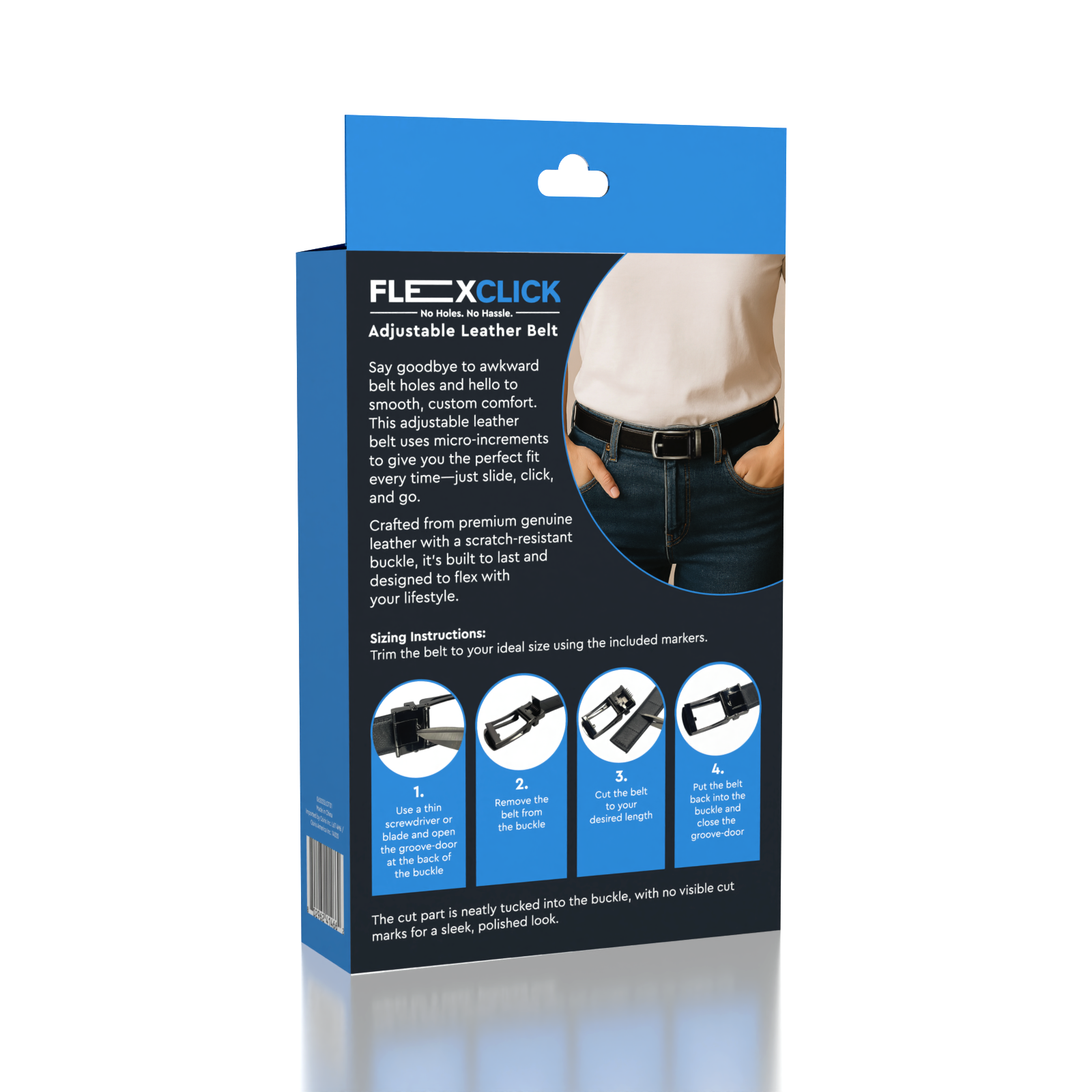 FlexClick Unisex Adjustable Micro-Increment Black Leather Belt (1pc) Fits 28" to 46" Waist