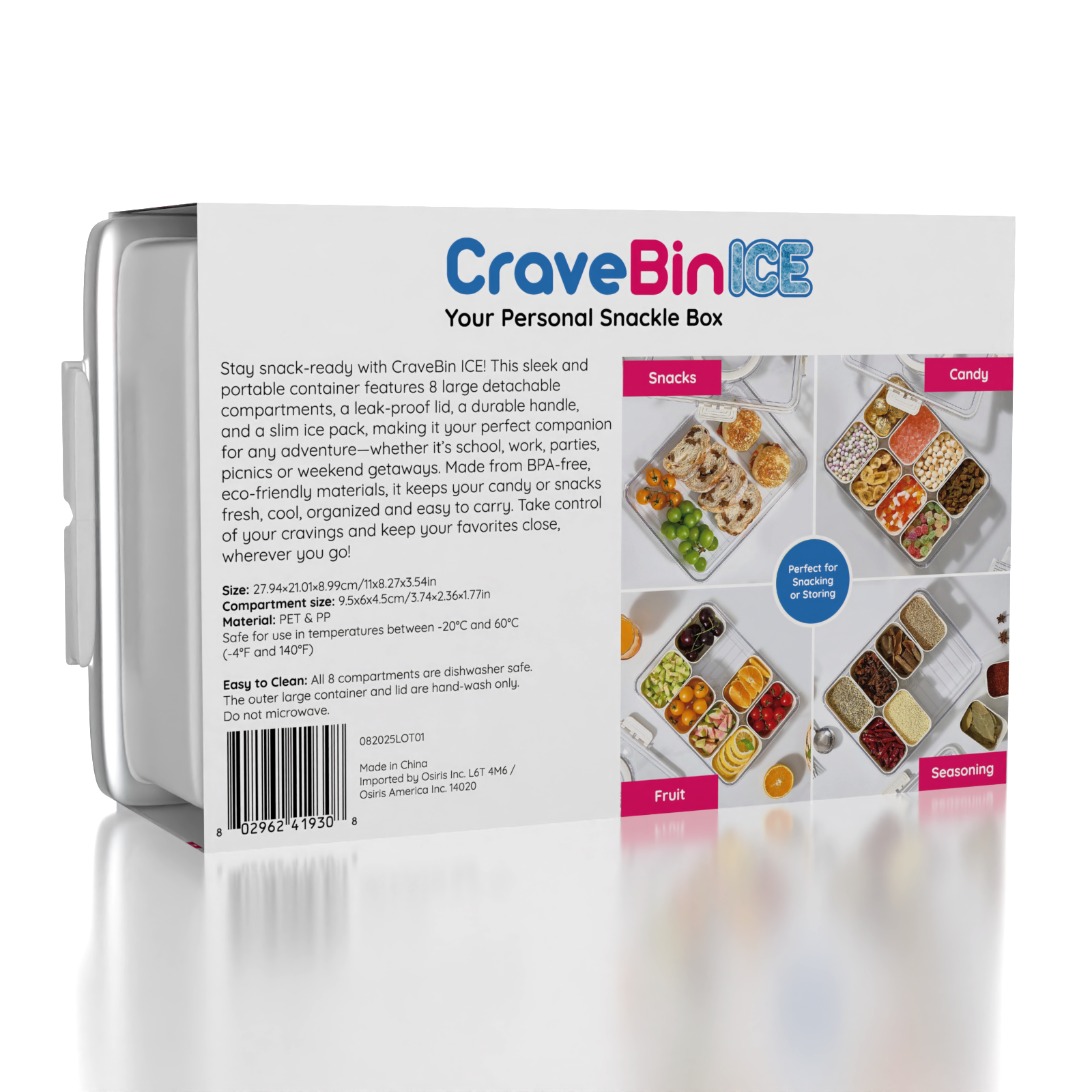 CraveBin Ice Snackle Box - Portable Snack Bin with Ice Pack