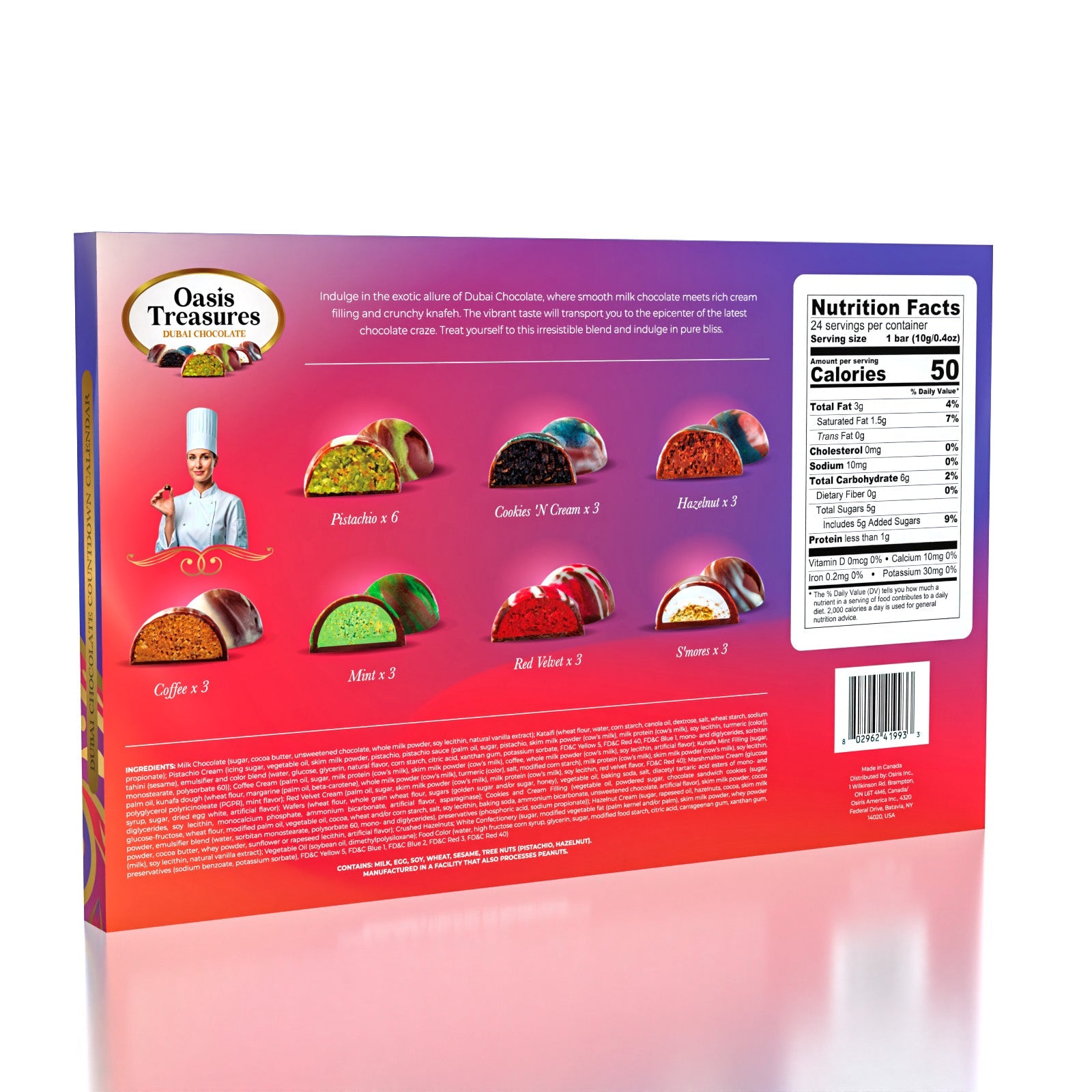 Dubai Chocolate Bites 24-Day Countdown Calendar by Oasis Treasures (240g) 7 Different Flavors!