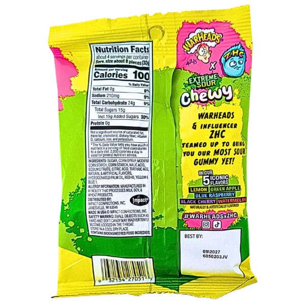 Warheads Extreme Sour Chewy (4.5oz) Simple Warheads 