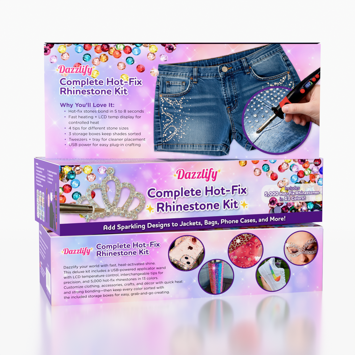 Dazzlify Hot-Fix Bedazzle Rhinestone Applicator Wand Large Kit