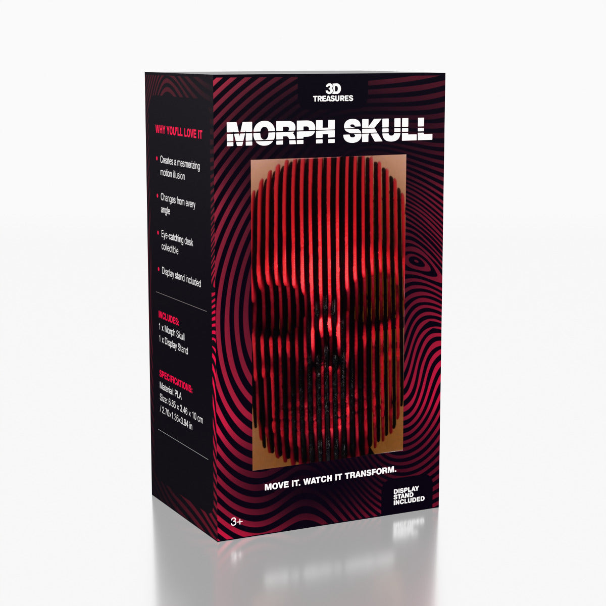 3D Treasures 3D-Printed Optical Illusion Morph Skull with Display Stand (1pc)