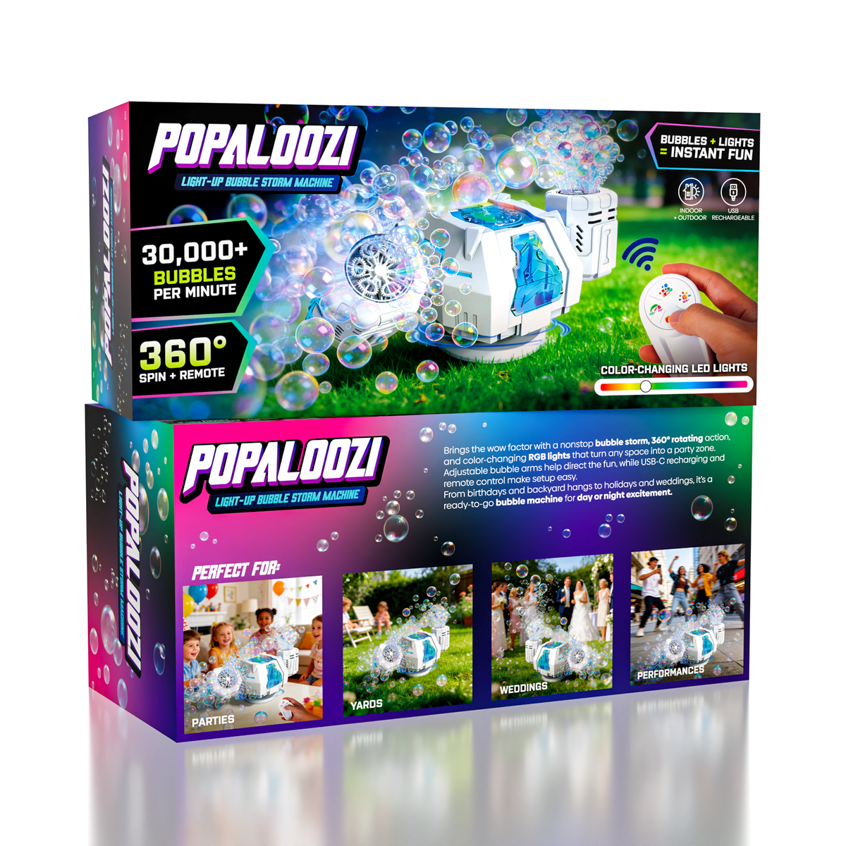 POPALOOZI Light-Up Bubble Storm Machine with Remote