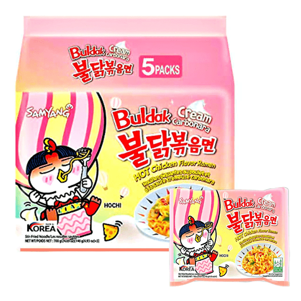 Samyang Buldak Creamy Carbonara Hot Chicken Ramen (5pk) Simple Showcase 