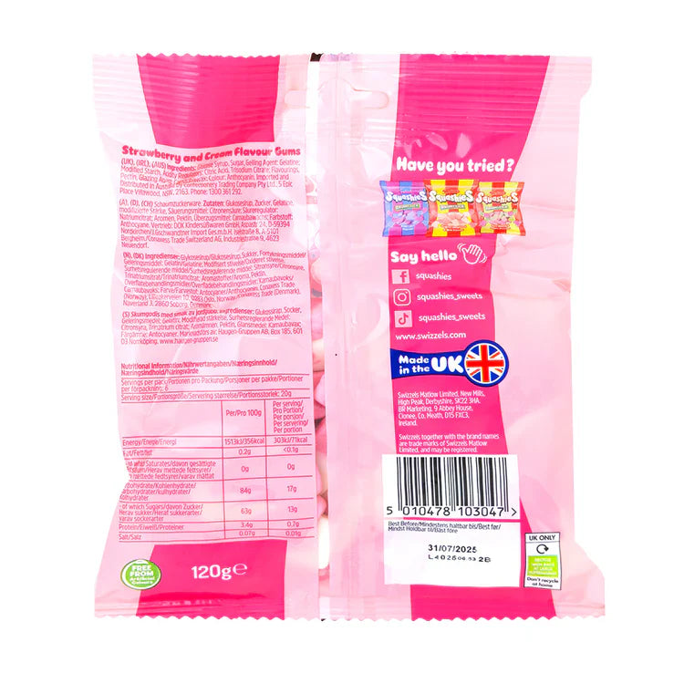 Swizzels Squashies Strawberry and Cream - 120g Imported From England
