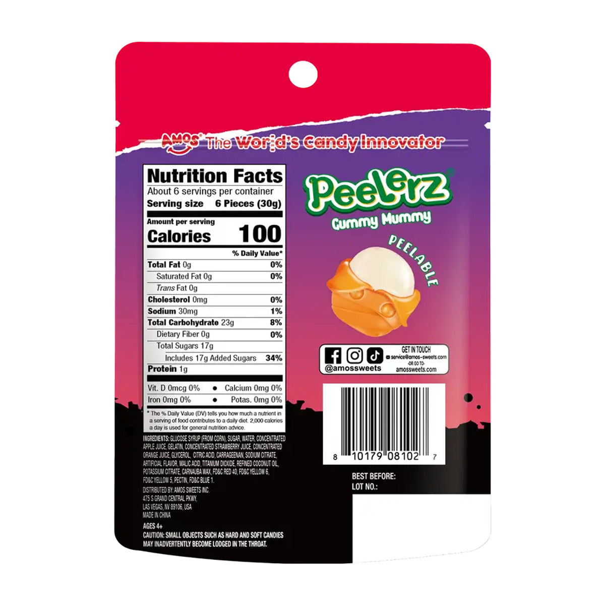 Amos Halloween Peelerz Gummy Mummy Candy (6 oz)