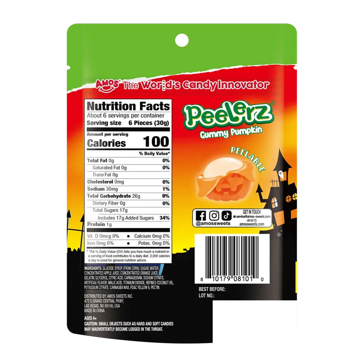 Amos Halloween Peelerz Pumpkin Gummies Candy (6 oz)